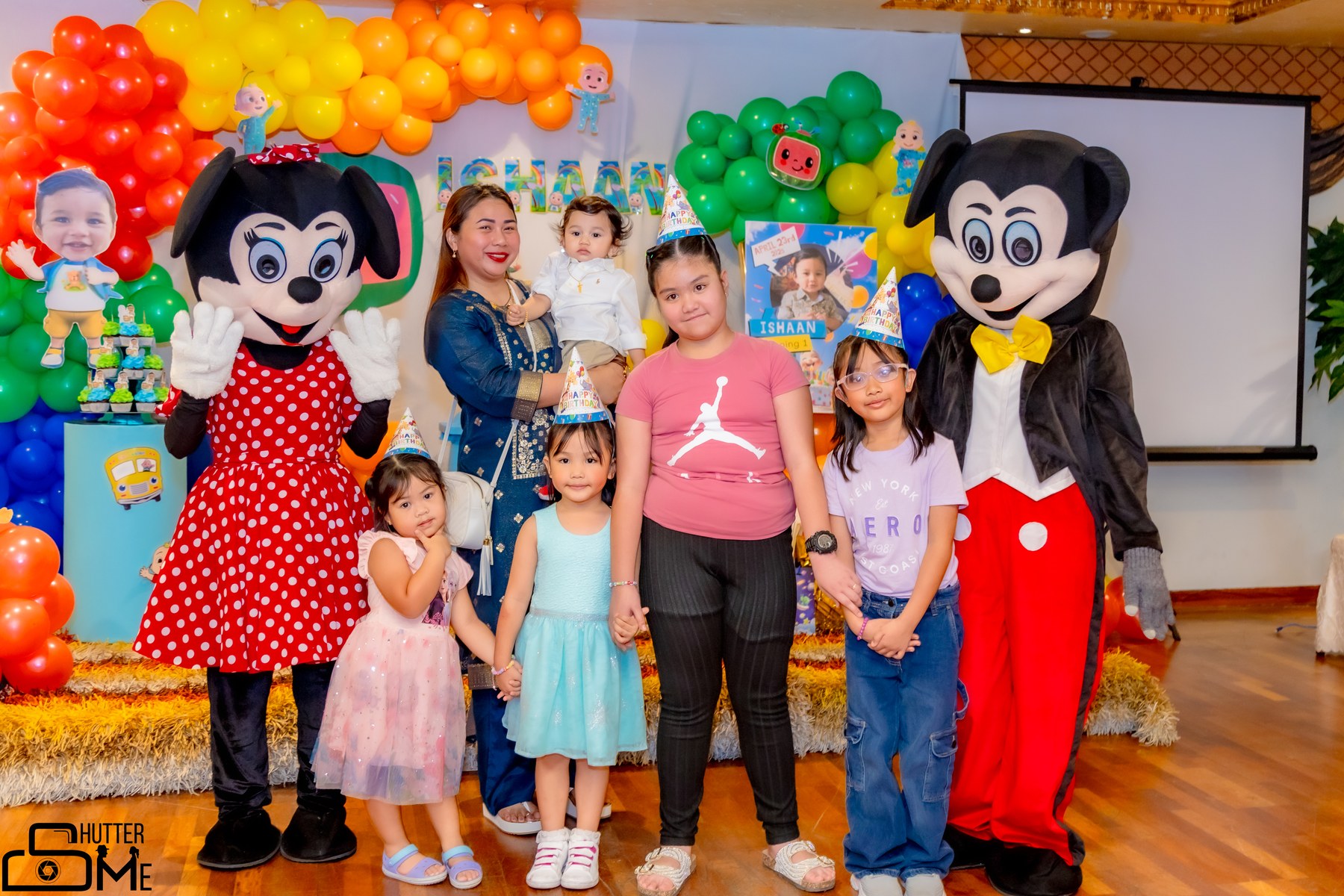 Birthday group photo with character performers